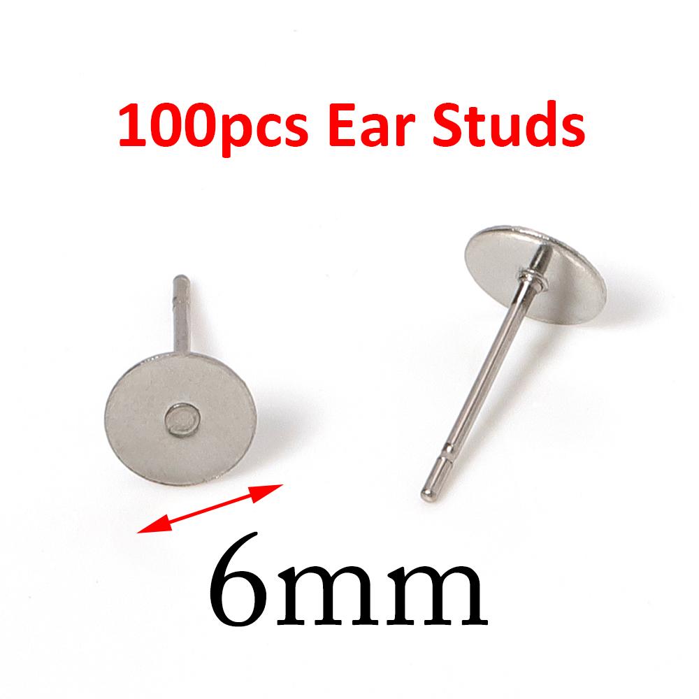 100pcs Gold Color 316L Stainless Steel Earring Studs DIY Ear Blank Post Pins 3-12mm Flat Round Tray Base Ear Jewelry Making DIY