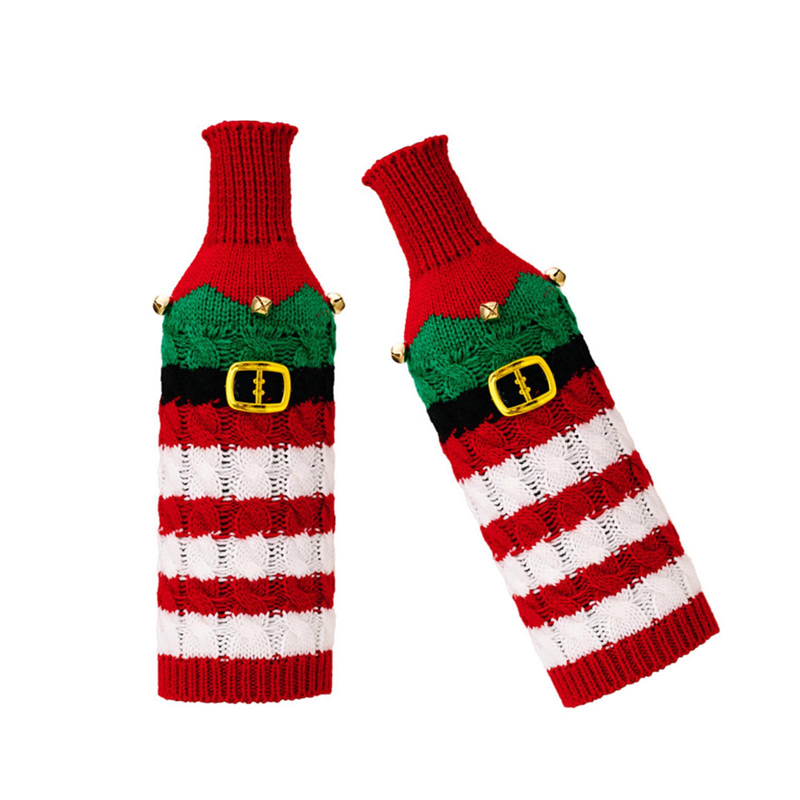 

Упаковка из 2 рождественских полосатых вязаных чехлов для бутылок вина, свитер для бутылок вина для праздничного украшения B