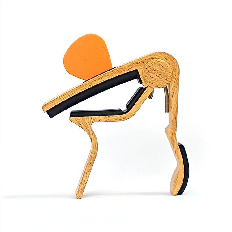 Guitar Medium Grip Wood Grain Capo with Card and Pick Slots