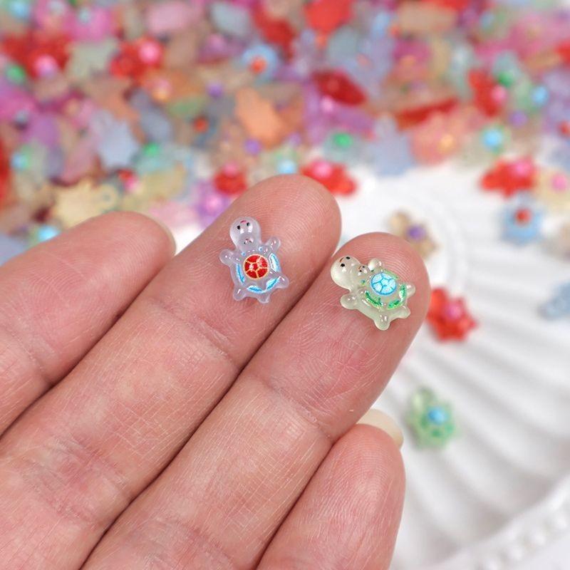 100Pcs Multicolors Super Mini Luminous Parent-child Turtle Miniatures Resin Ornaments Fairy Garden Decoration Micro Landscape
