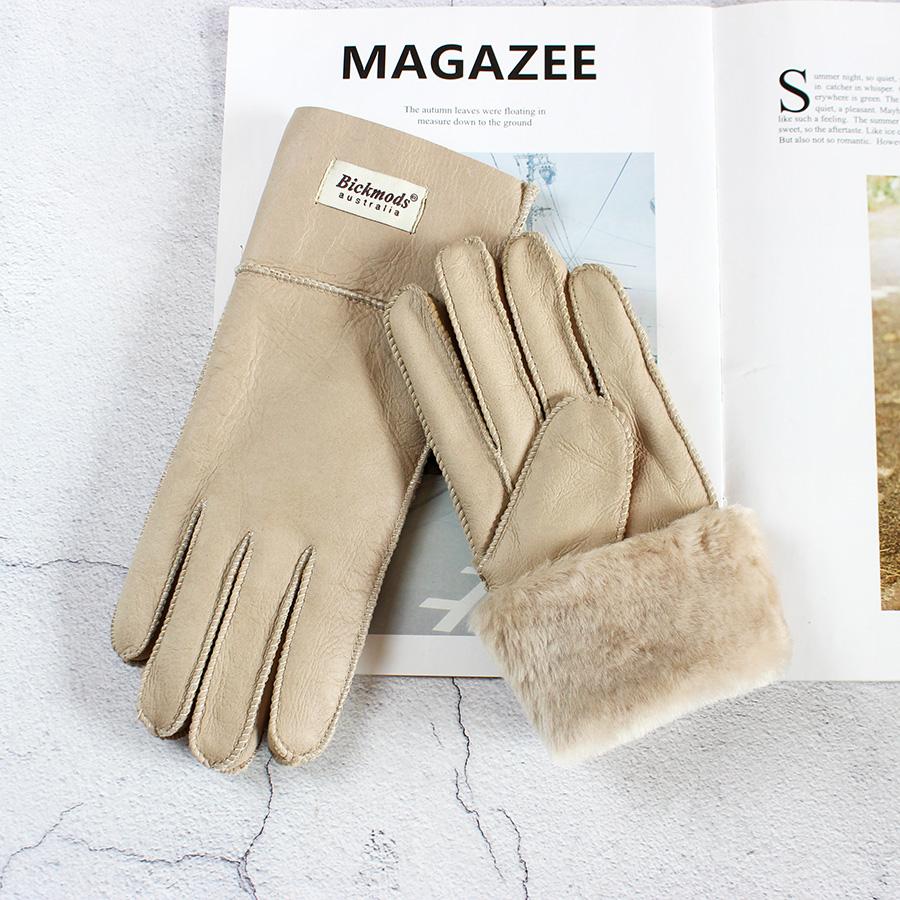 2020Sheepskin Fur Gloves Women Thickened Winter Warmth Outdoor Windproof Motorcycle Riding Color Leather Finger Gloves
