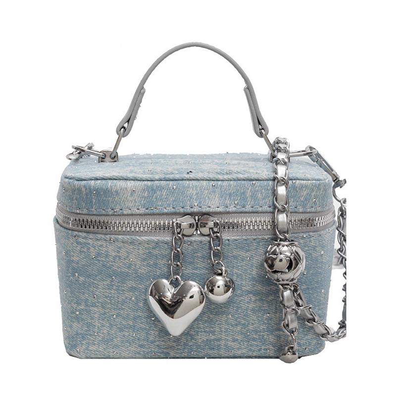 New Blue Denim Handheld Mini Bags For Women Trend Simple Crossbody Small Square Purse Retro Chain Female Bucket Bag