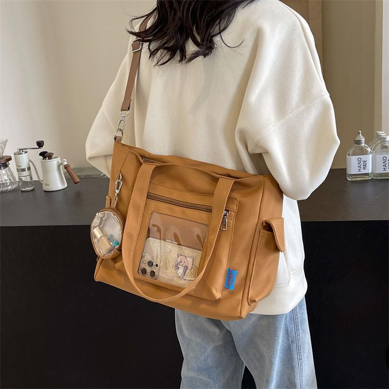 Large Capacity Canvas Bag Women's Transparent Handbag Student's Book Crossbody Tote Bag