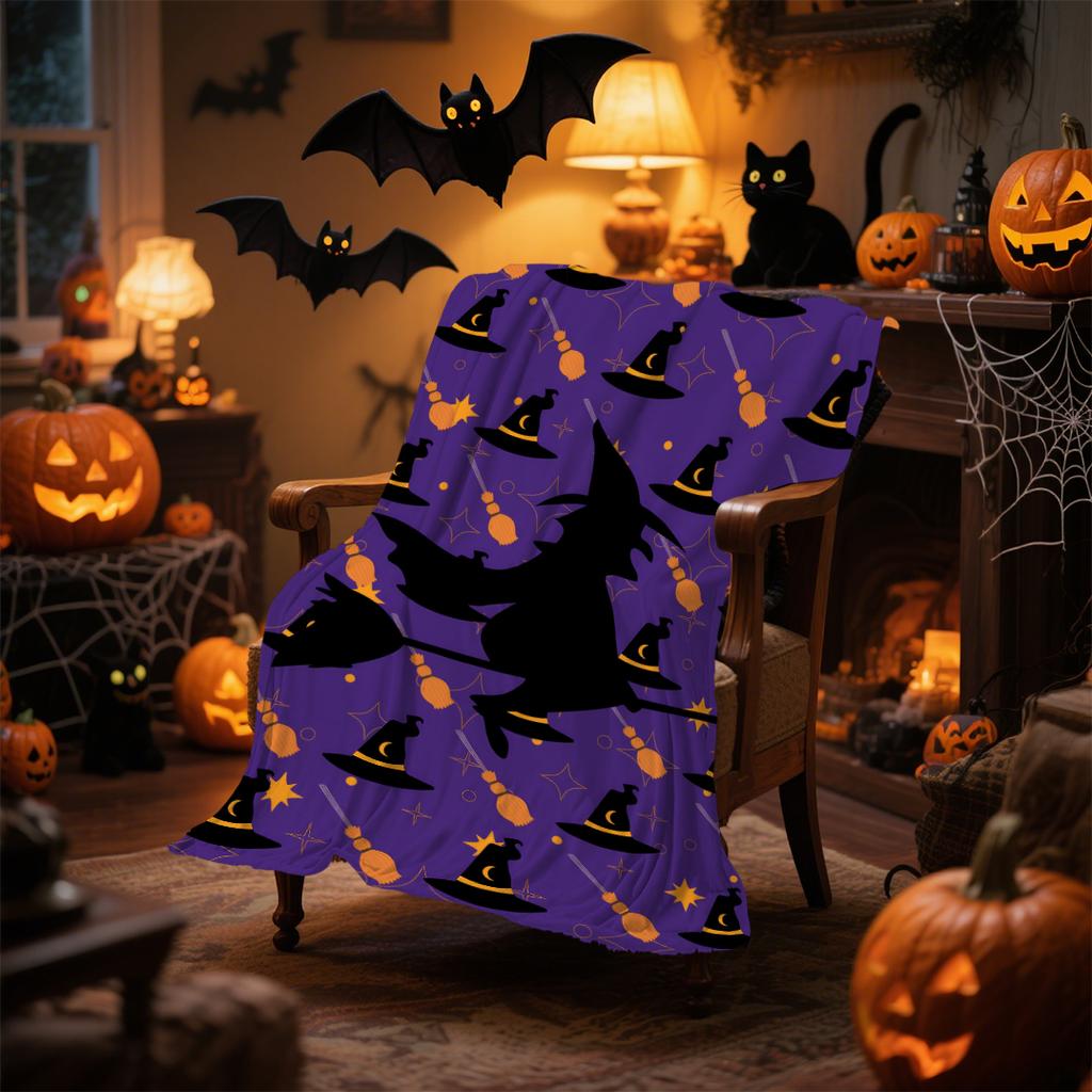 1pc Pink Purple Halloween Blanket Ghost Print for Sofa Chair Skin-Friendly Soft Blanket 2025 New for Home Halloween Decoration
