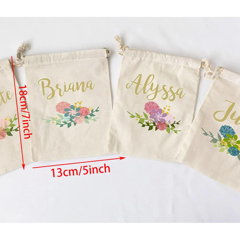 Personalized Muslin Favor Bags Floral Bridesmaid Gifts Wedding Favor Bags Birthday Bridal Shower Bachelorette Party Decoration
