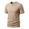 Men's Waffle Knit Henley T Shirts Short Sleeve Casual Solid Color Summer Basic Tee Tops