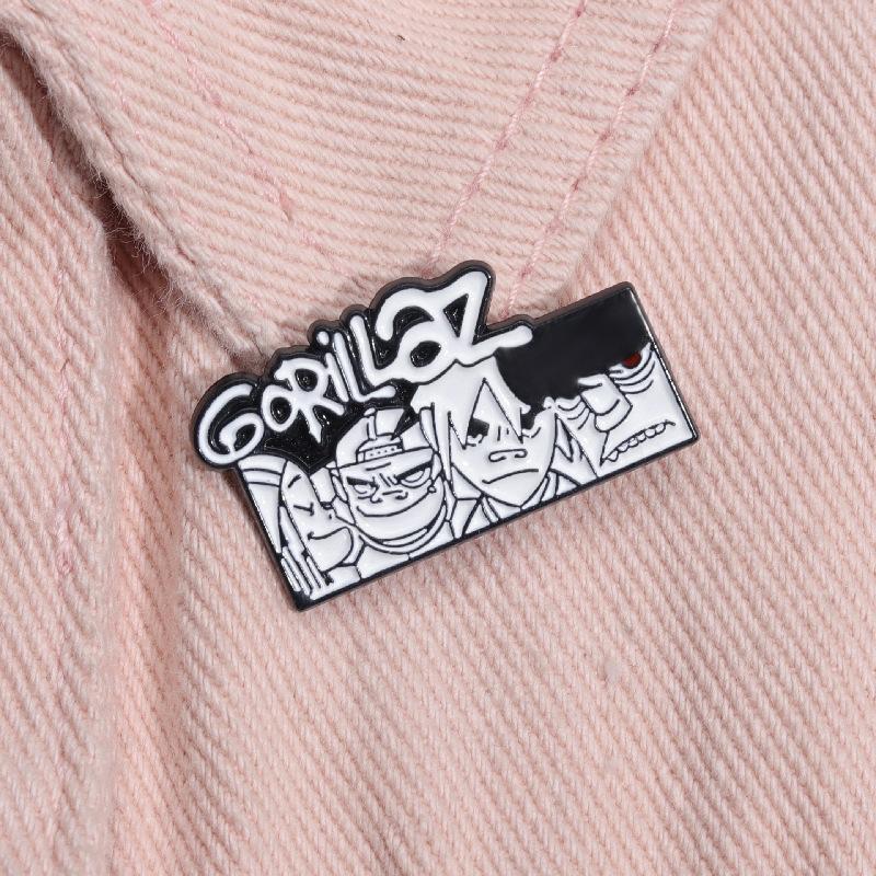 Band Metal Brooch, Black And White Cartoon Badge, Rock Punk Style Personalized Commemorative Accessory