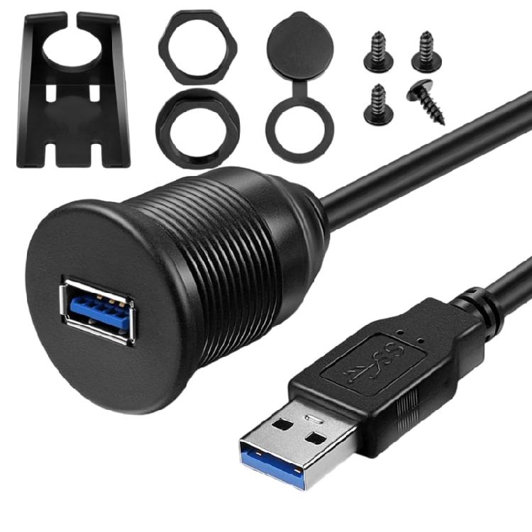 USB3.0 Male to Female Flush Mount Extension Cable for Dashboard Installation in Car and Boats 1/2Meter