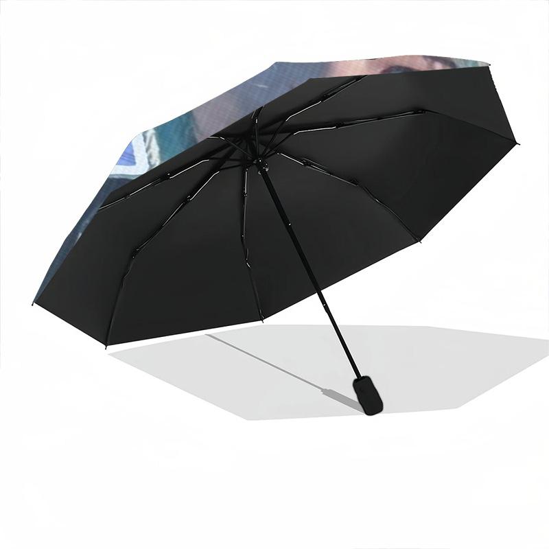 1pc Kpop Umbrella Portable Folding Umbrella Iron Frame Hole Bone Structure Outdoor Home Umbrella