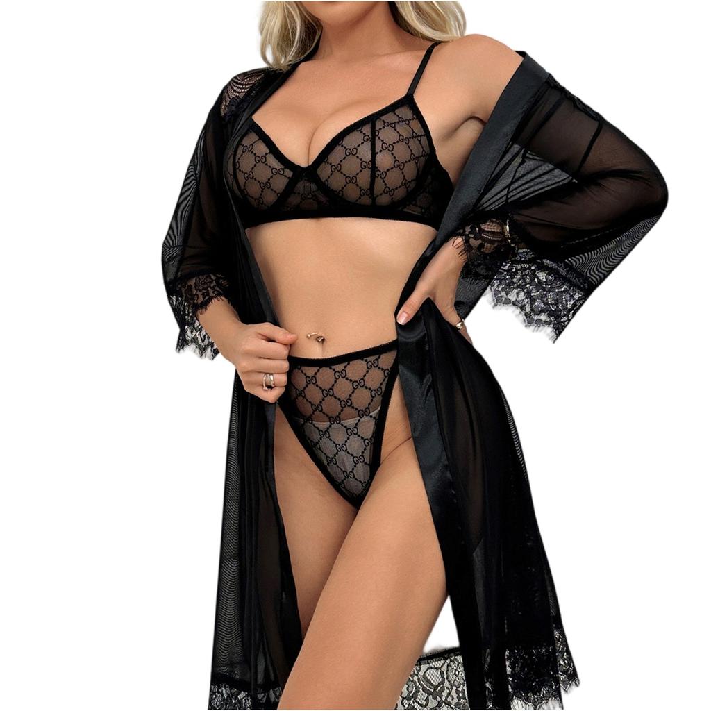 Pijamale de damă Rochie cu bretele spaghetti Cămașă de noapte sexy transparentă Lenjerie de noapte din dantelă Set sexy Lenjerie
