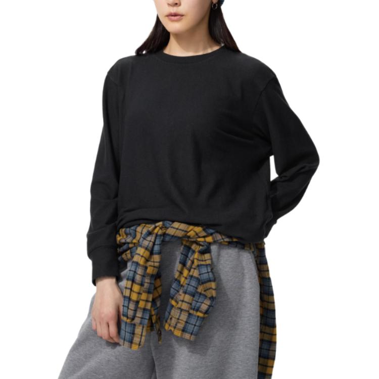 UNIQLO Knitted Crew Neck Solid Color Loose Long Sleeve T-Shirt Women tops 487592-09