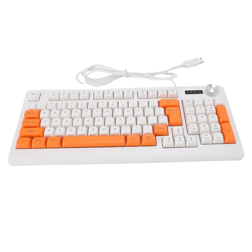 Keyboard 93 Keys Dynamic RGB Backlit Ergonomic Design Wired Gaming Keyboard with Volume Knob for Laptop