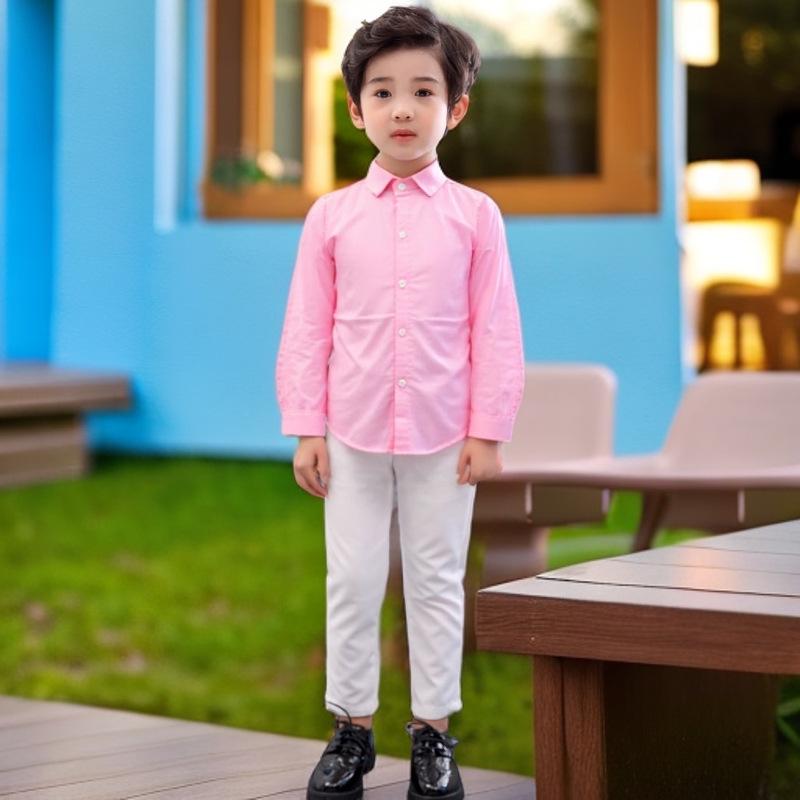 2025 Boys' Long Sleeve Solid Color Shirt - Small Suit Style