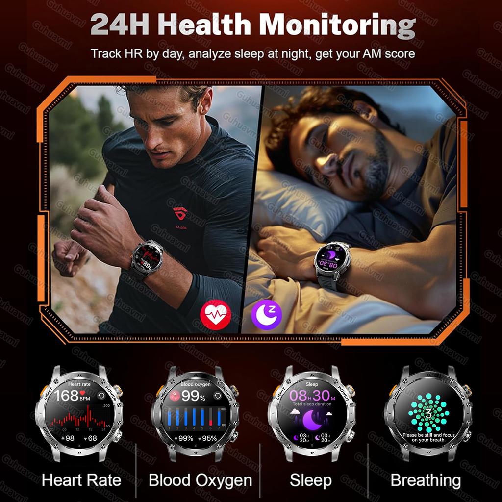 New Men Military Outdoor Sports Smart Watch 1000mAh Battery 5ATM Waterproof LED Flashlight Heart Rate Fitness Smartwatches