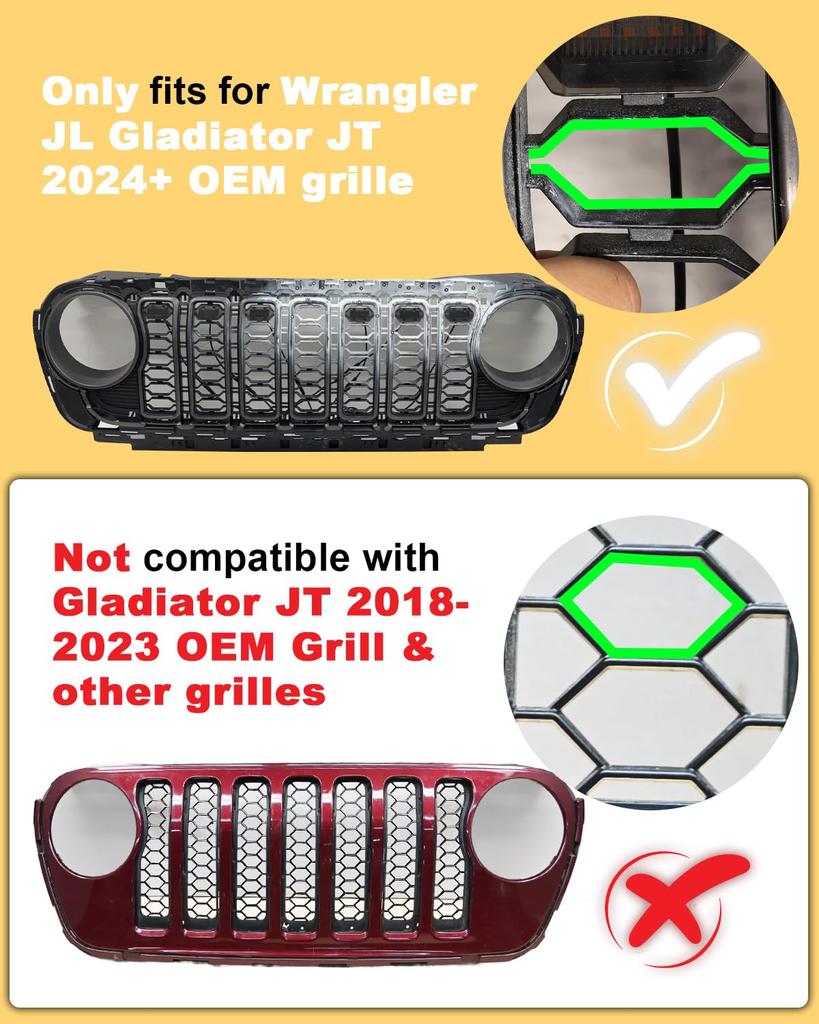 White LED Grille Lights for Jeep Wrangler JL Wrangler JL Front Grille Trim 2024-2025, Accessories,