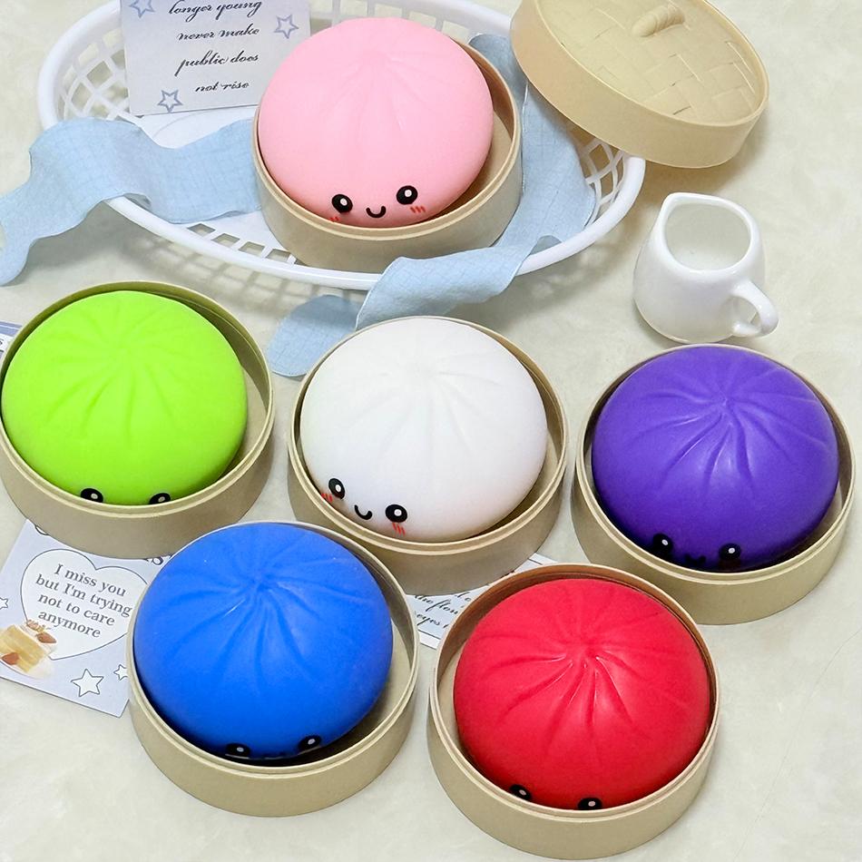 11 Styles Realistic Giant Dumpling Squeeze Toy With Bamboo Steamer Soft Dough Ball Decompression Fidget Toy Funny Creative Gift