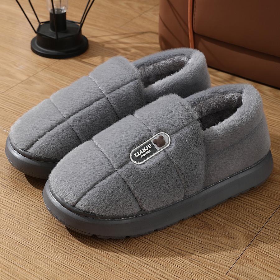 Men's Large Fur-Lined Cotton Slippers, Winter Warm, Sizes 45-48