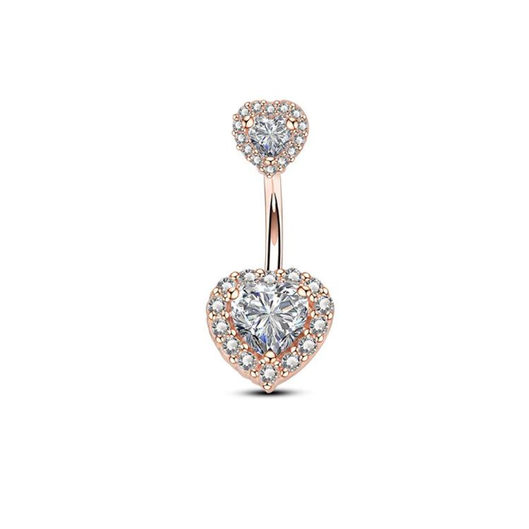 Heart-shaped Round Piercing Jewelry Navel Ring, Copper Inlaid Zircon Stainless Steel Navel Nail