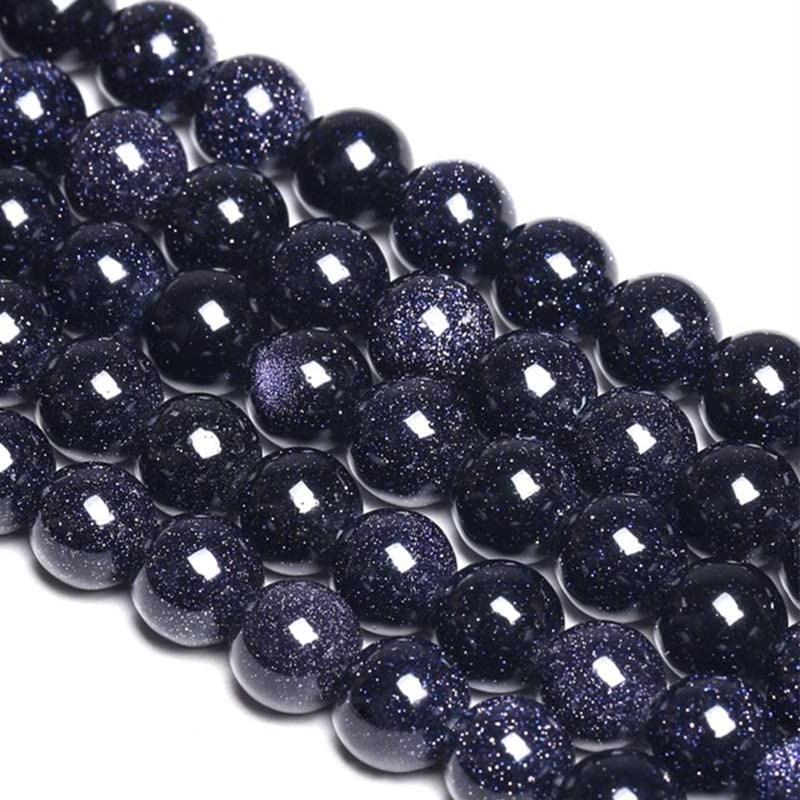 Perline distanziatrici naturali sciolte Perline rotonde lisce di sabbia blu per realizzare gioielli