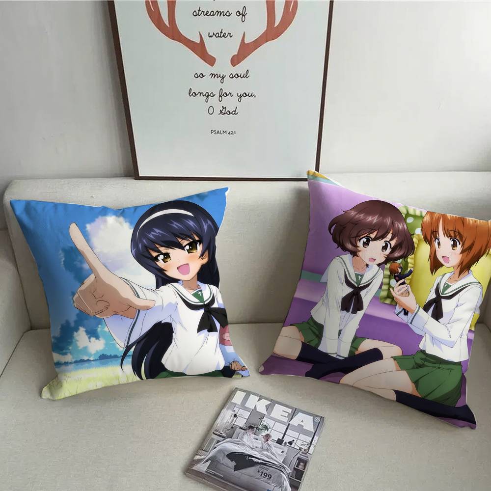 GIRLS Und PANZER Classic Pillow Case Sofa Decorative Home Double-sided Printing Short Plush Cushion Pillow Cover Holiday Gift