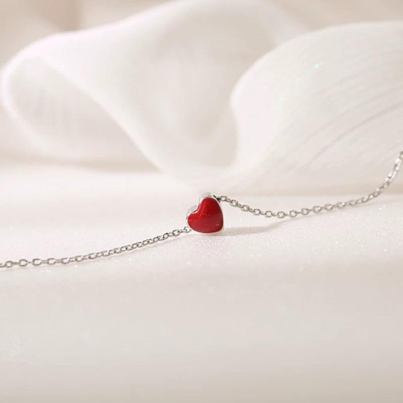 Beixi S925 Sterling Silver Red Heart Bracelet - Korean Style Sweet Peach Heart Women's Jewelry