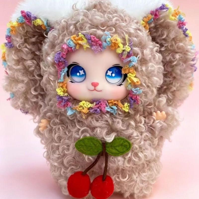 Fluffy Ears Plush Doll Keychain Cute Curly Brown Fur Bow Decor Tear-resistant Bag Pendant for Key Purse Decoration