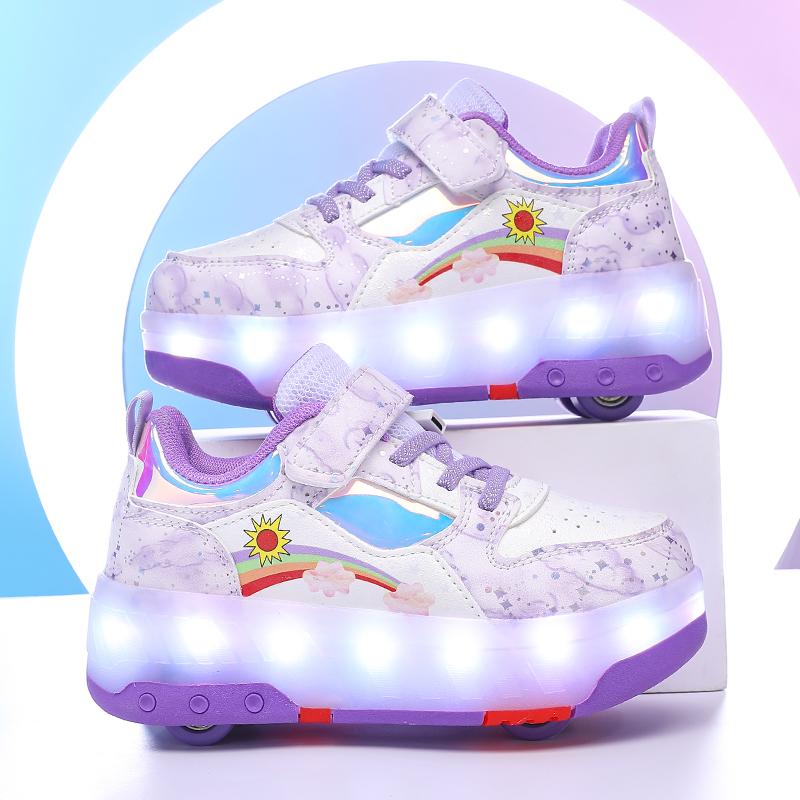 Kid's Roller Skates Removable Flat Charging LED Four Wheels Glowing Sports Shoes  Women's Glowing Sneakers