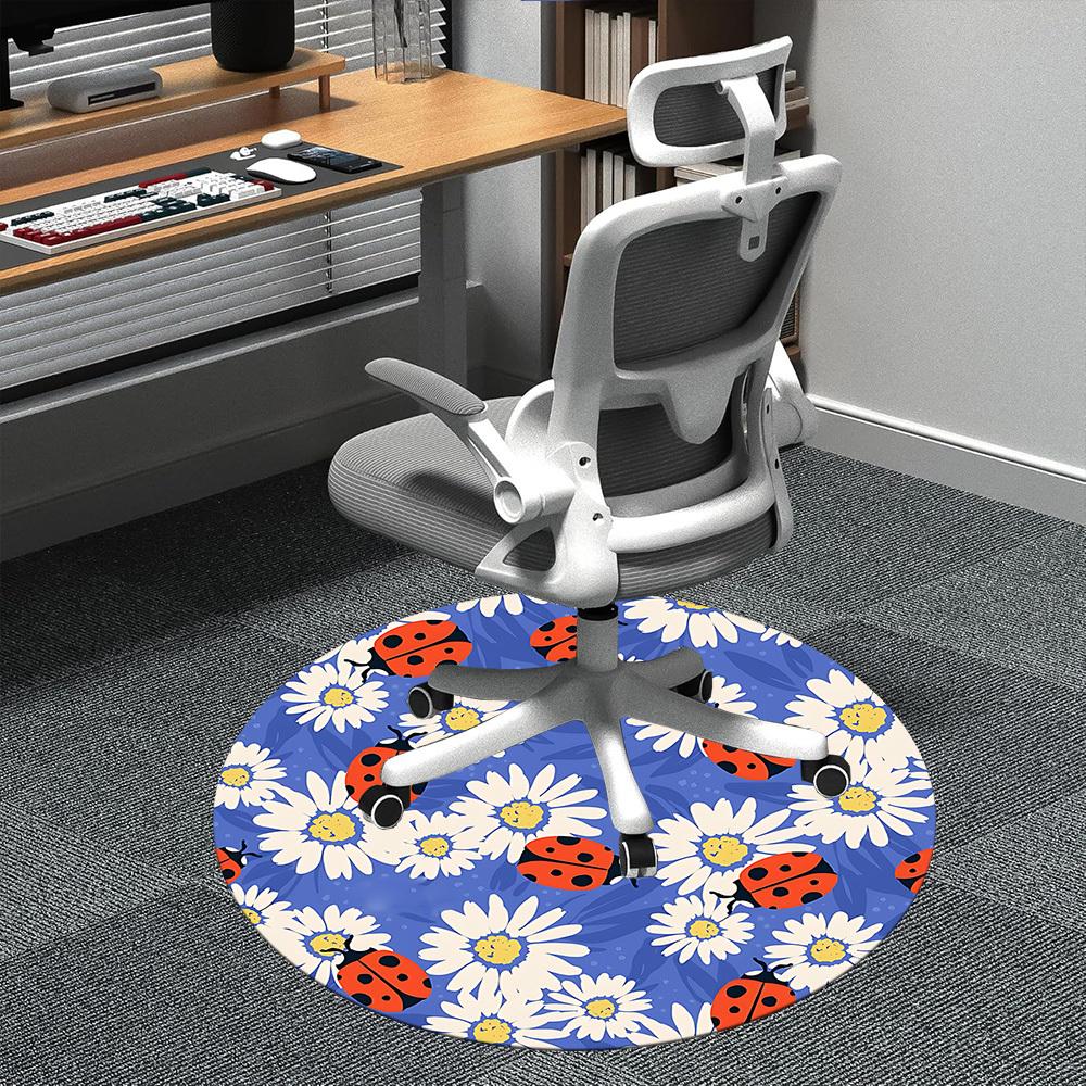 1PC Ladybug Daisy Office Round Area Rug, Mat Suitable ForOffice, Under Office Chairs Bedroom Living Room Home Decor, Room Deco