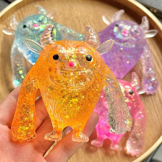 Cartoon Cow Squeeze Toy with Glitter Stress Relief Cattle Demon Sugar Ball Sensory Toy Relaxation Anxiety Reduction Animal Fidget Toy
