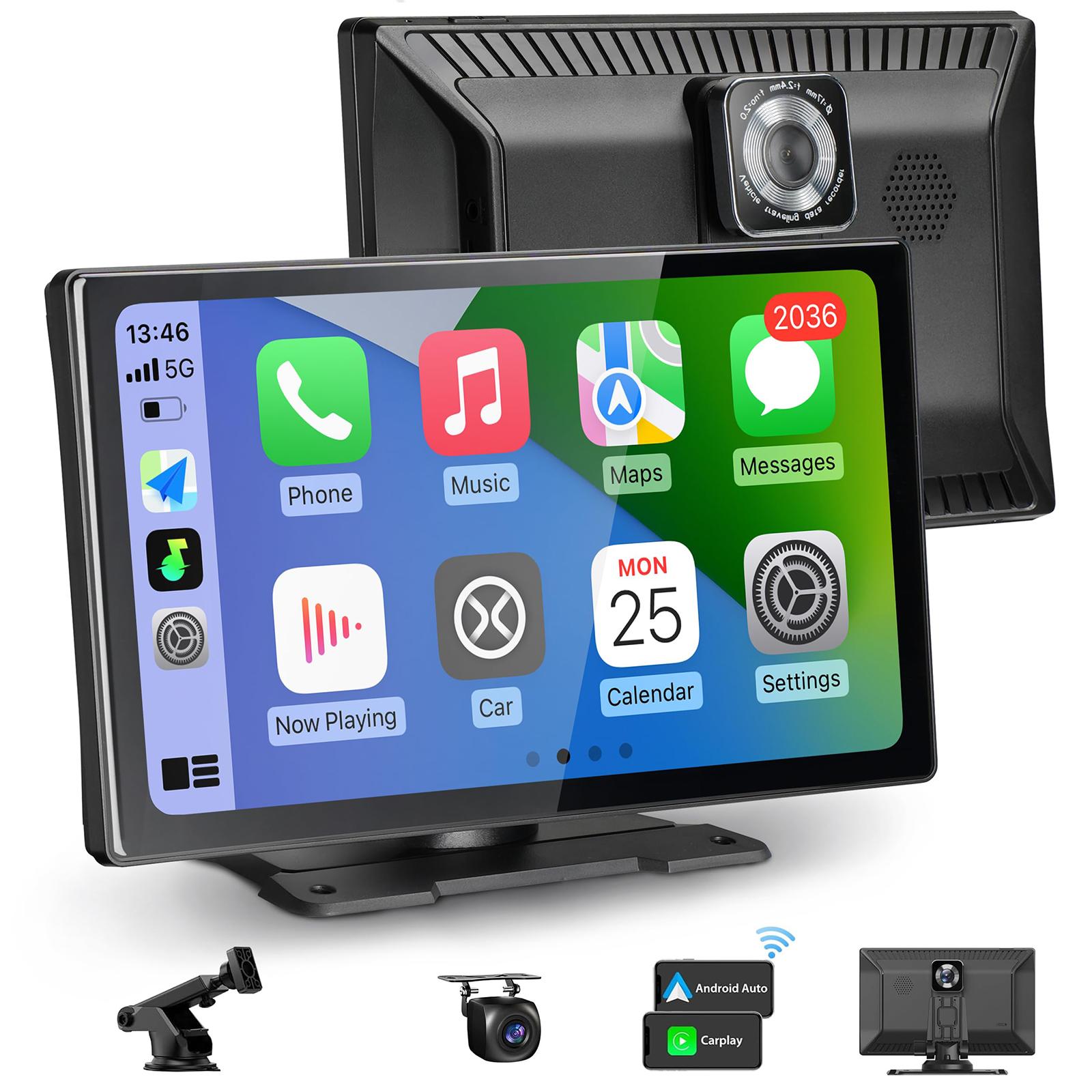 

[carabc] Универсальный 9-дюймовый экран CarPlay для автомобиля, Автомагнитола Apple Andriod Auto с 4K-видеорегистратором, камера заднего вида 1080p 9 чёрный