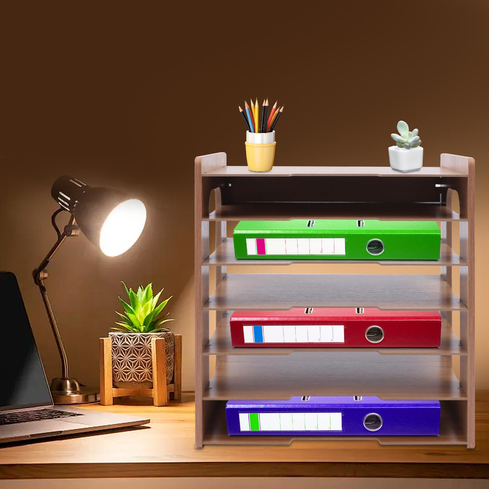 

Bymaocar 7-уровневый деревянный настольный многофункциональный органайзер для бумаги, книг, файлов, документов, полка для хранения для дома и офиса, грузоподъемность 4-5 кг