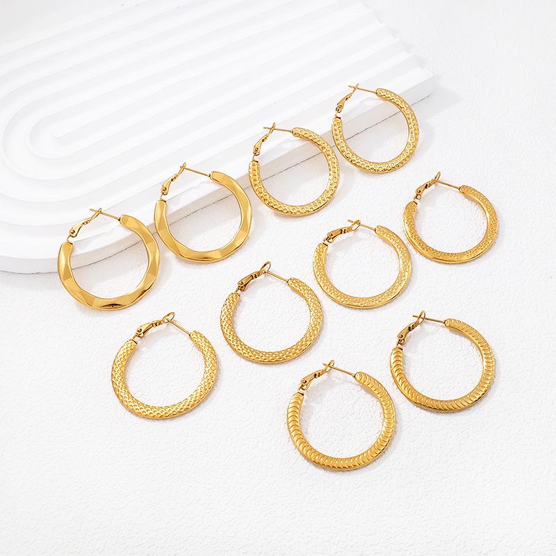Geometric Embossed Titanium Steel Stud Earrings for Women