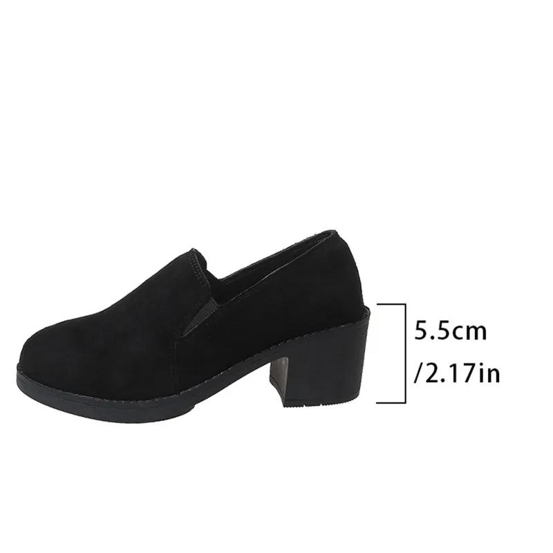 Zapatos de Mujer 2025 Otoño Nuevos Retro Tacón Cuadrado Negro Zapatos de Caña Baja para Mujer Casual Antideslizantes Zapatos de Salón Damas Zapatos De Mujer