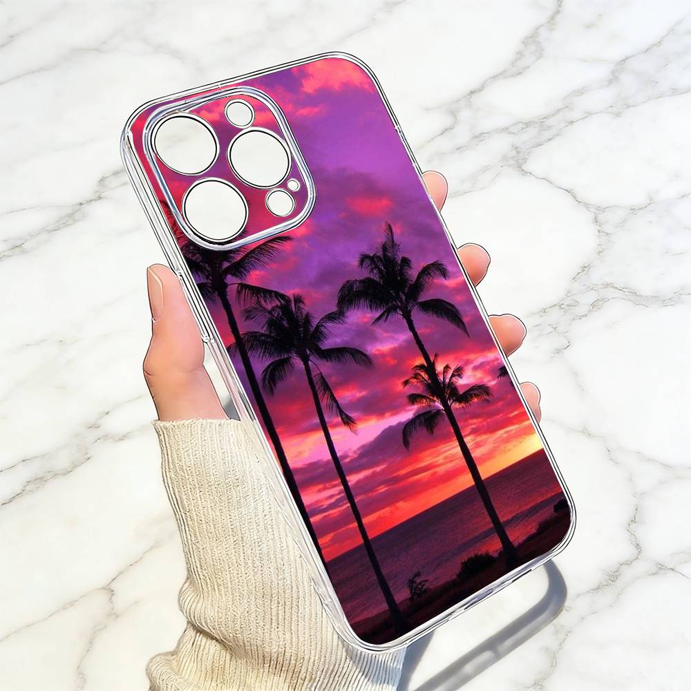 Seaside Sunset Phone Case For iPhone 17 16 15 14 13 12 11 Mini Pro Max Plus Transparent Cover