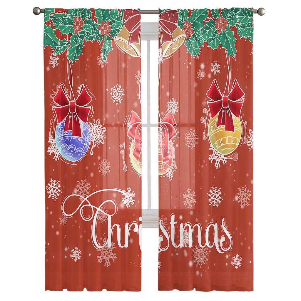Christmas Decoration Light Ball Snowflake Sheer Curtains For Kids Bedroom Living Room Voile Curtains Xmas Kitchen Tulle Curtain