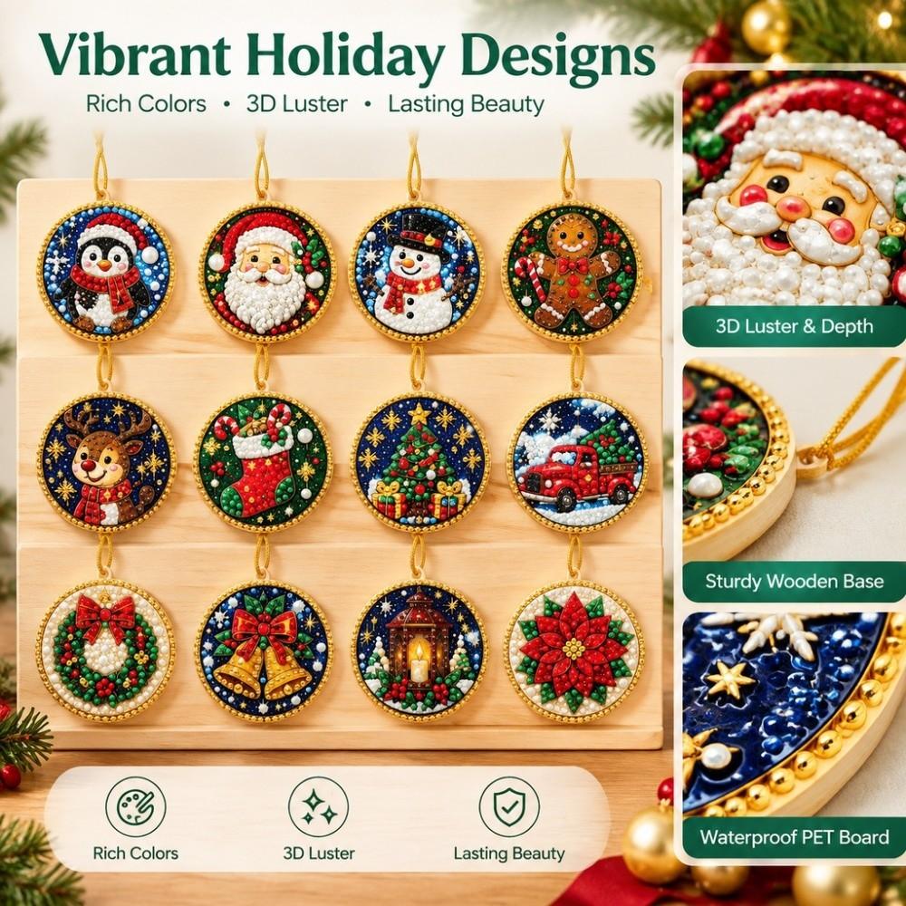 12pcs Christmas Hanging Ornaments Acrylic Board Rhinestone Decoration Set Fireplace Wreath