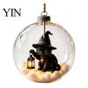 Dormitory Festive Accessory Halloween Glowing Sphere, Lighted Clear Ball Ornament, Cute Witch Seasonal Home Decoration Cat, LED Hanging for