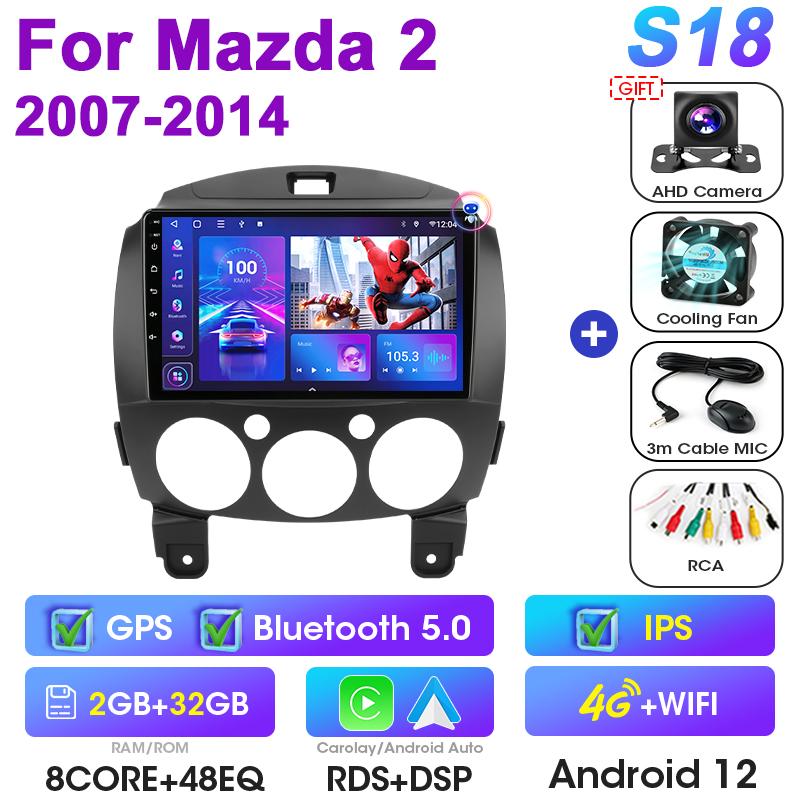 2 Din Car Radio For  MAZDA 2 Mazda2 2007-2014 Android 12 Multimedia Video Player Navigation GPS 4G Carplay Auto Stereo Head Unit
