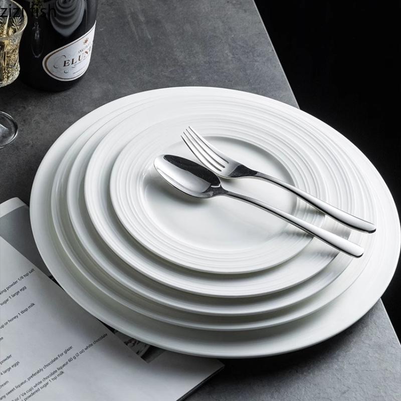 Ceramic White Flat Plate Western Style Steak Plates Pasta Dish Dining Plates Sushi Plate Fruit Bowl Dim Sum Dish Snack Tray