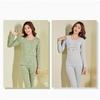 Autumn Winter Cotton Printed Floral Women Thermal Underwear Sets Slim Warm Suit