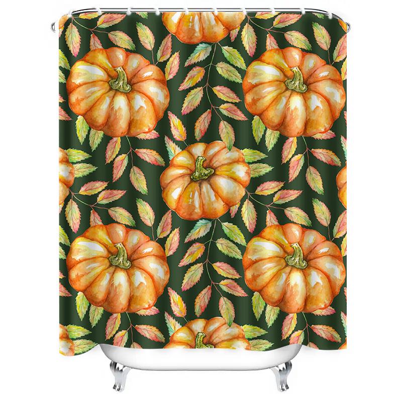 Tuniu Watercolor Pumpkin Leaves Shower Curtain Floral Autumn Bathroom Decor Unique Design