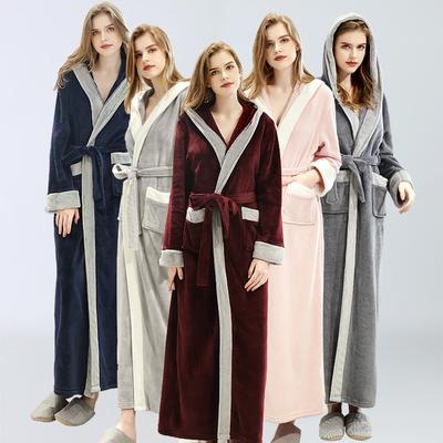 Autumn and Winter Fine Line Fashion Hooded Long Sleeve Warm Sexy Pajamas Bathrobe