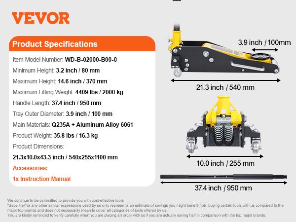 SucceBuy 3T/2T Floor Jack Aluminum Hydraulic Racing Jack Hydraulic Car Jack with Dual Piston Quick Lift Pump for Auto Repaire