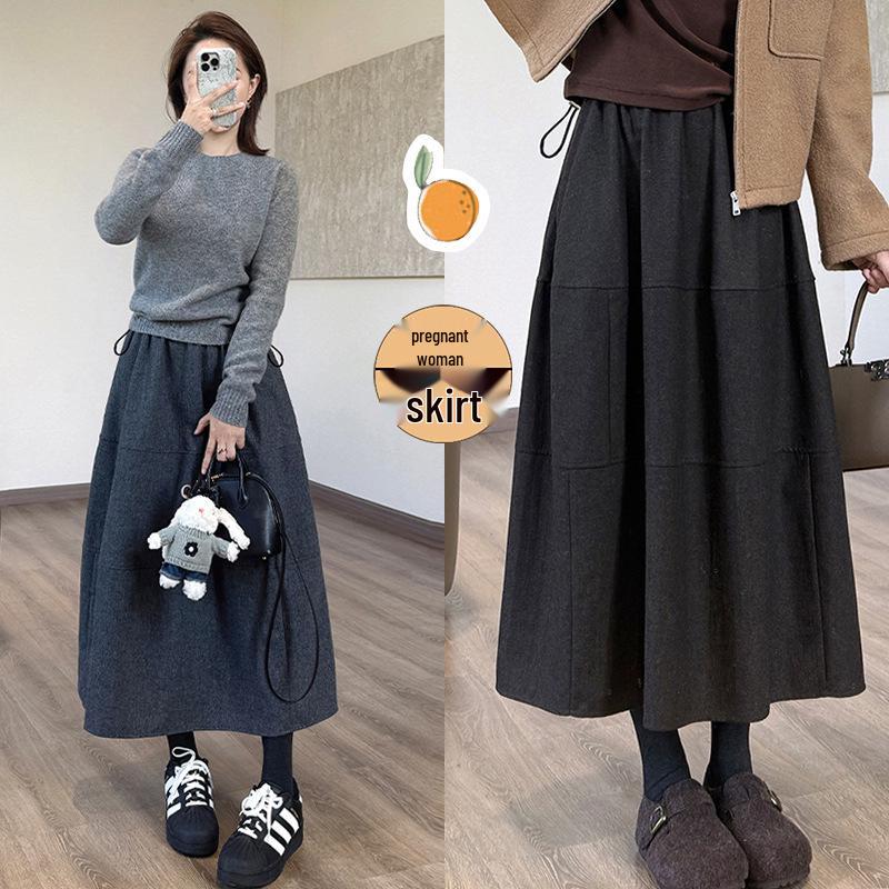 Women s Yamamoto Wool Flannel Maternity Skirt - Slimming, Fluffy Bud Design for Autumn/Winter Large