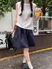 Women's Navy Blue High-Waisted A-Line Skirt, Slimming & Anti-Exposure, Tiered Japanese Academy Style, Half-Length Short Skirt