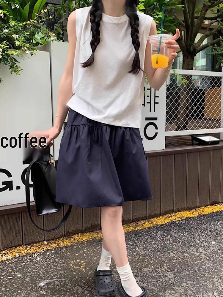 Women's Navy Blue High-Waisted A-Line Skirt, Slimming & Anti-Exposure, Tiered Japanese Academy Style, Half-Length Short Skirt