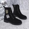 Fall/Winter New Mid-Leg Front Lace-Up Viscose Shoes Suede Block Heel Round Toe Martin Boots Women's