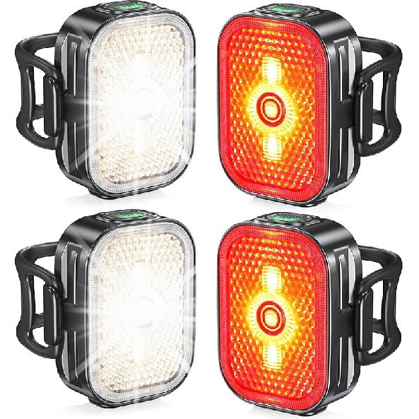 Bike Lights Set With Wide-Angle Reflectors, 8+6 Modes & Ultra-Light Bicycle Lights Powersports Accessory, IP65 Waterproof & Dual USB-C 1-2 Hrs Fast