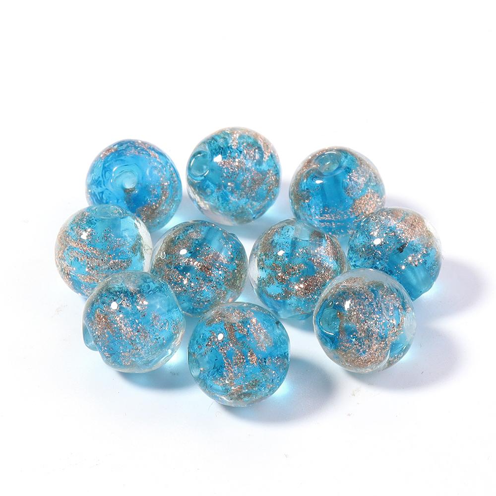 10pcs 8/10/12mm Lampwork Beads Colorful Golden Sand Glass Round Loose Beads For Jewelry Making DIY Bracelet Earrings Accessories