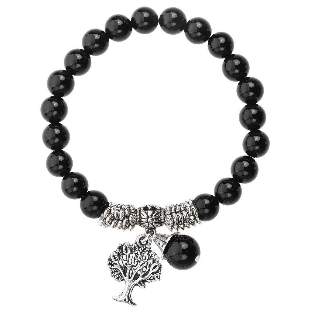 Přírodní křišťálový náramek 8mm kulatý korálkový korálkový náramek starověké stříbro kouzlo života strom Čakra šperky